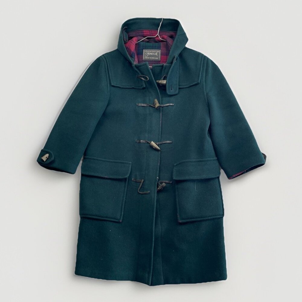 Gloverall Duffle Coat England Made Forest Green Wool Hooded Toggle Button Read